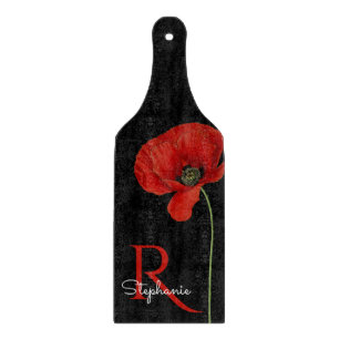 Personalized Red Poppy on Black  Cutting Board