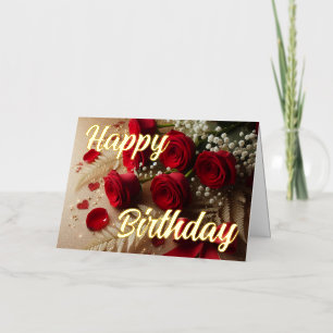 Personalized red Rose Elegant Birthday Wish Foil Greeting Card