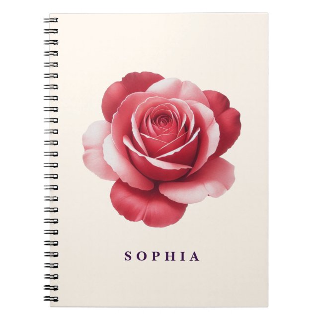 Personalized Red Rose Notebook Elegant Floral (Front)