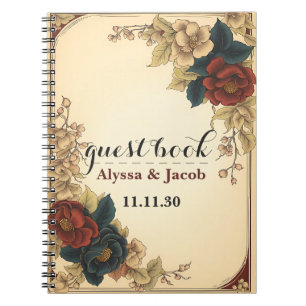 Personalized Red Roses Gold Frame Wedding Notebook