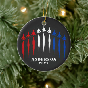 Personalized Red White Blue Air Force Jets  Ceramic Tree Decoration