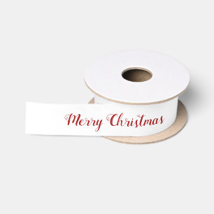 Personalized Red White Merry Christmas Script Satin Ribbon