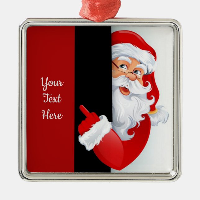Personalized Red & White Santa Metal Tree Decoration (Front)