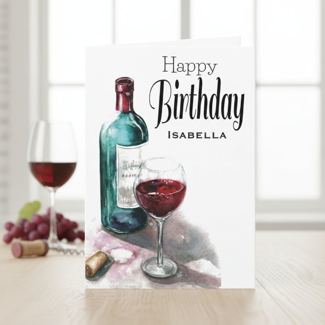 Personalized Red Wine Happy Birthday Greeting Card (Pouring out vibes.)