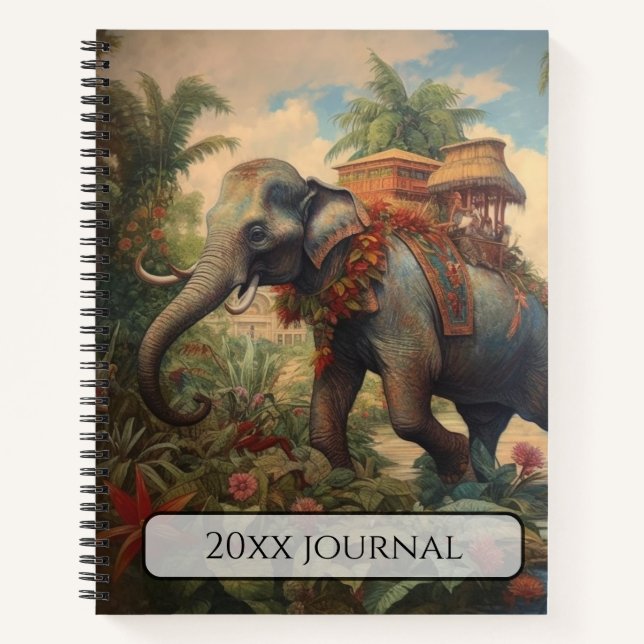 Personalized Regal Elephant Tropical Garden Art Notebook (Front)