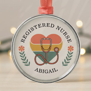 Personalized Registered Nurse Retro Heart Metal Tree Decoration