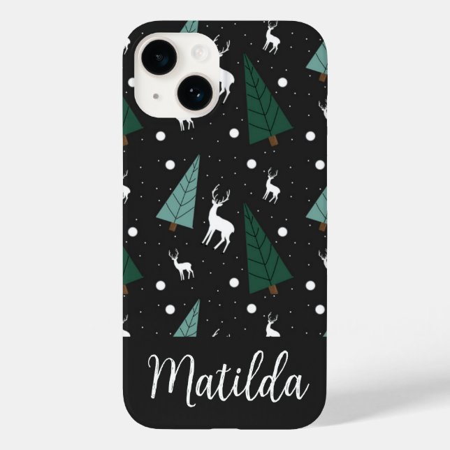 Personalized Reindeer and Christmas trees  Case-Mate iPhone Case (Back)