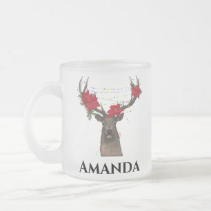 Personalized reindeer- christmas light frosted glass coffee mug