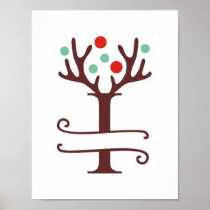 Personalized Reindeer Letter I Split Monogram Poster
