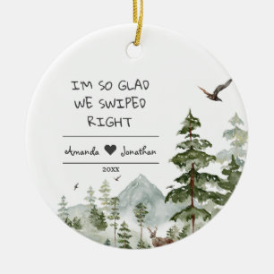 Personalized Relationship So Glad We Swiped Right Ceramic Tree Decoration