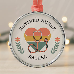 Personalized Retired Nurse Retro Heart Metal Tree Decoration