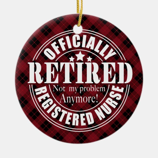Personalized Retirement Plaid Christmas Ceramic Tree Decoration (Front)
