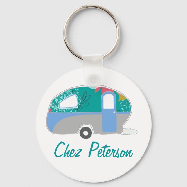 Personalized Retro Art Caravan Owner's Keychains (Front)