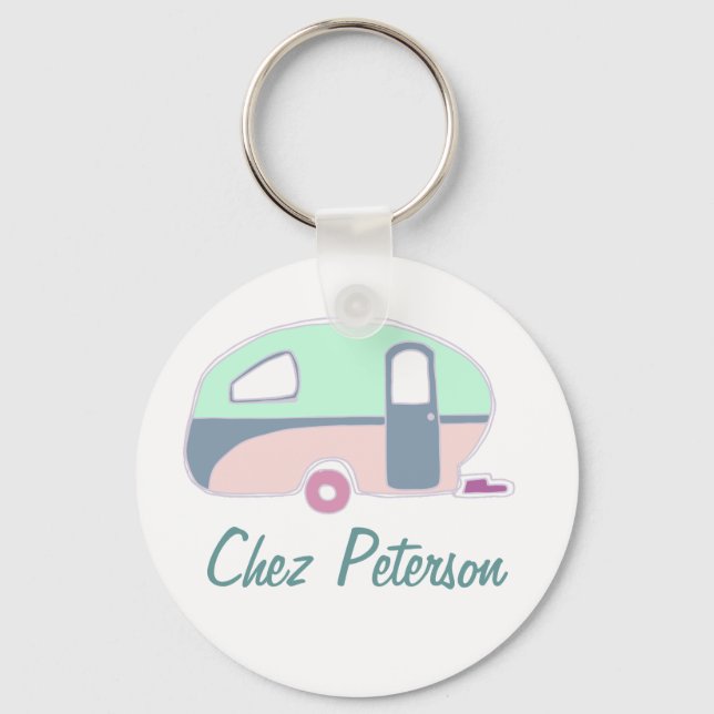 Personalized Retro Art Caravan Owner's Keychains (Front)