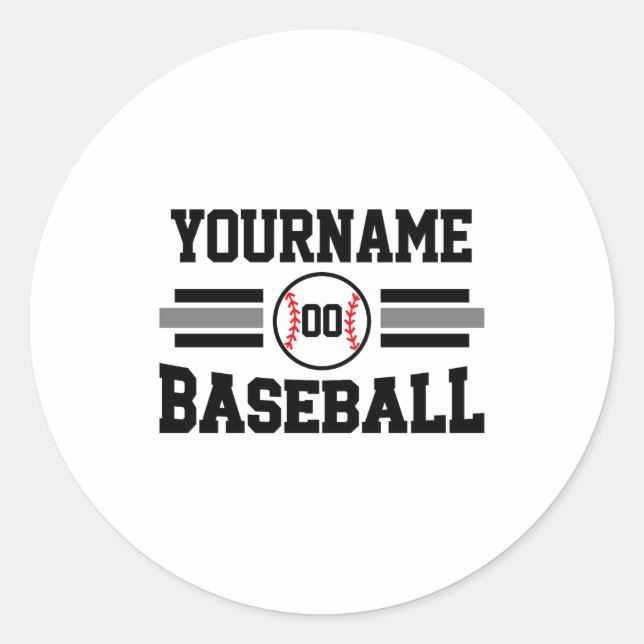 Personalized Retro Baseball Player Name Team T Shi Classic Round Sticker (Front)