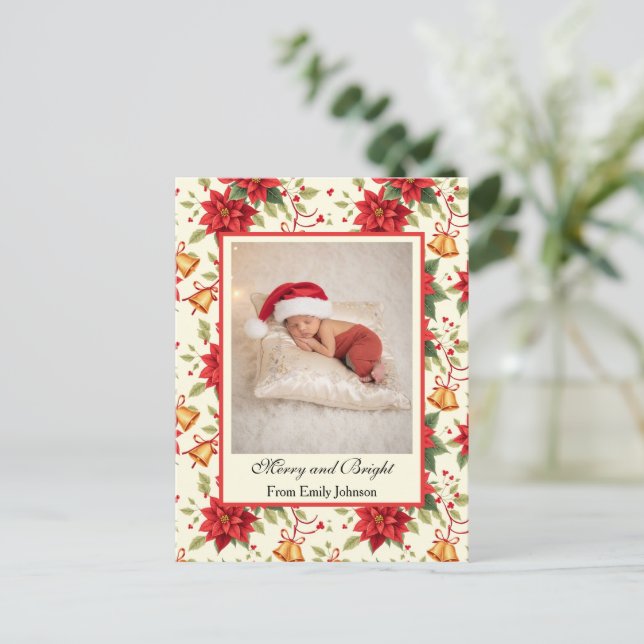 Personalized Retro Christmas Floral Stationery  Holiday Postcard (Standing Front)