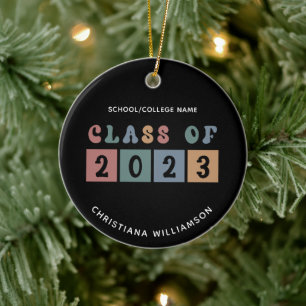 Personalized Retro Class of 2023 Graduation Cute Ceramic Tree Decoration