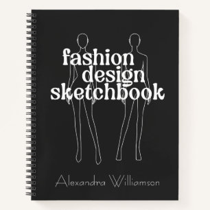Personalized Retro Fashion Design Sketchbook Black Notebook