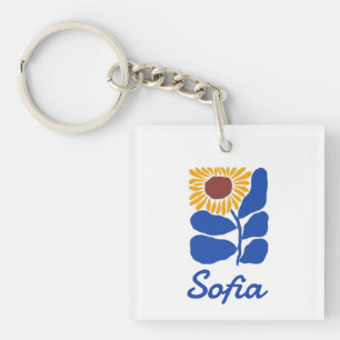 Personalized Retro Floral Daisy Custom Name Gift Key Ring