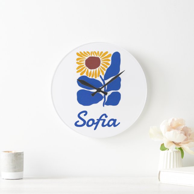 Personalized Retro Floral Daisy Custom Name Gift Large Clock (Home)