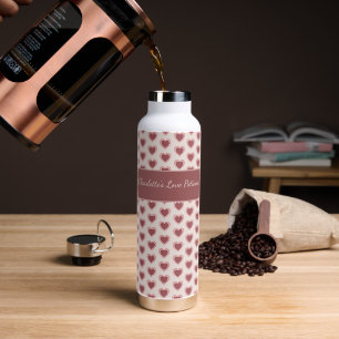 Personalized Retro Hearts Pink Burgundy Water Bottle