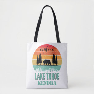 Personalized Retro Lake Tahoe California Bear Tote Bag