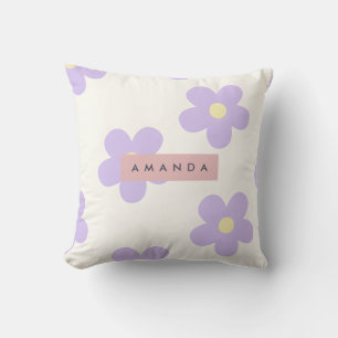 Personalized Retro Lavender Daisy Flower Cushion