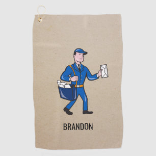 Personalized Retro Mailman Postal Letter Carrier Golf Towel