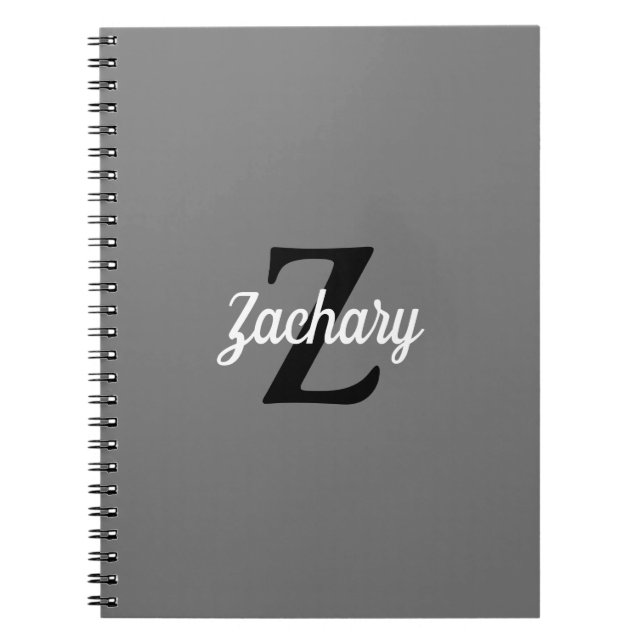 Personalized Retro Monogram Gray Black White Notebook (Front)