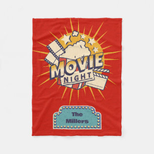 Personalized Retro Movie Night Family Name Fleece Blanket