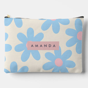 Personalized Retro Pastel Blue Daisy Floral Accessory Pouch