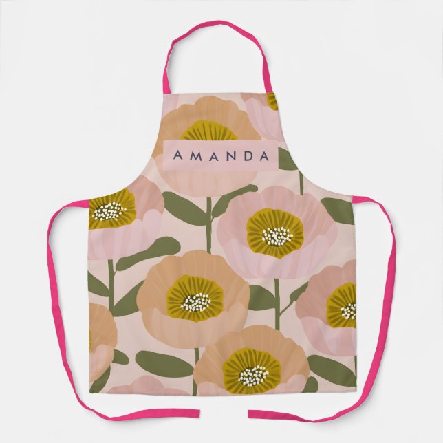Personalized Retro Peach and Pink Floral Style Apron (Front)