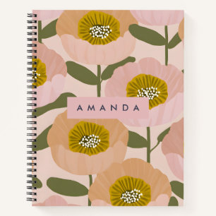 Personalized Retro Peach and Pink Floral Style Notebook