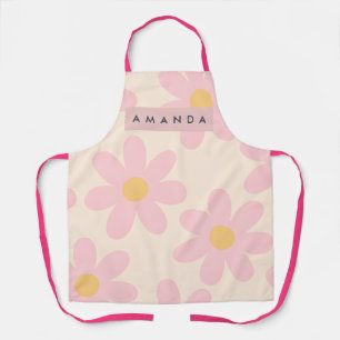 Personalized Retro Pink Daisy Floral Apron