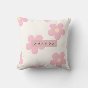 Personalized Retro Pink Daisy Flower Cushion