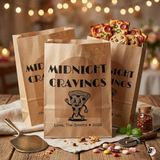 Personalized Retro Pizza Midnight Cravings Wedding Favour Bags