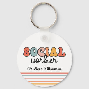 Personalized Retro Social Worker Key Ring