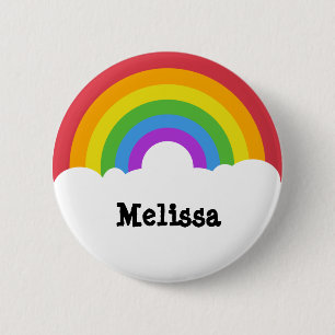 Personalized Retro Style Round Rainbow and Clouds 6 Cm Round Badge