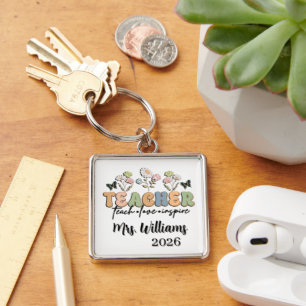 Personalized Retro Style Teacher Key Ring