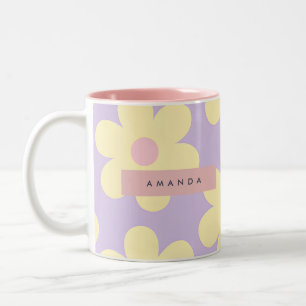 Personalized Retro Yellow Daisy Flower Two-Tone Coffee Mug
