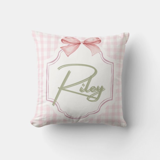 Personalized Riley Baby Girl Nursery Bow&Gingham  Cushion (Front)