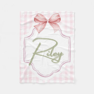 Personalized Riley Baby Girl Nursery Bow&Gingham  Fleece Blanket