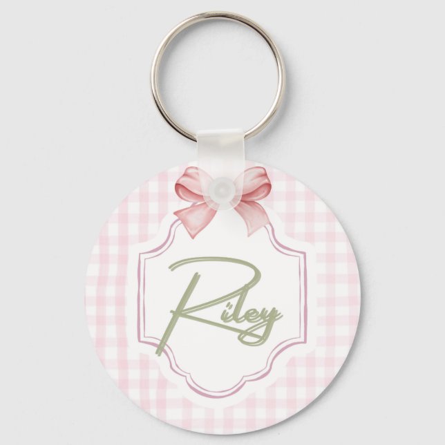Personalized Riley Baby Girl Nursery Bow&Gingham  Key Ring (Front)