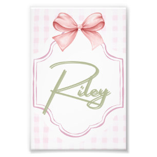 Personalized Riley Baby Girl Nursery Bow&Gingham Photo Print