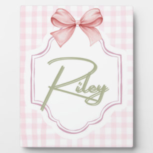 Personalized Riley Baby Girl Nursery Bow&Gingham  Plaque