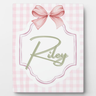 Personalized Riley Baby Girl Nursery Bow&Gingham  Plaque