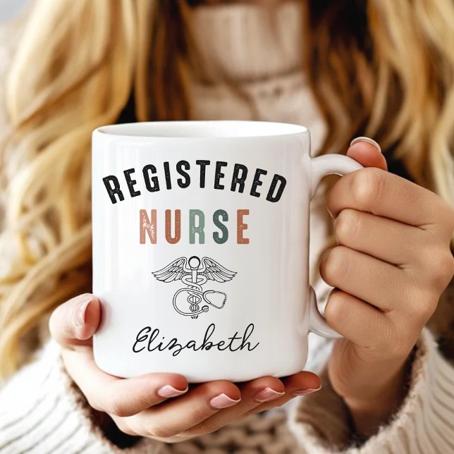 Personalized RN Mug Retro Birthday Gift for Nurse (Retro RN Mug Graduation Gift for Registered Nurse, Registered Nurse Mug Custom Retro Coffee Cup)