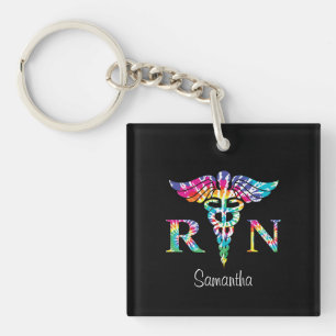 Personalized RN Registered Nurse Tie Dye Key Ring