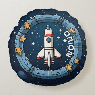 Personalized Rocket for Space Adventures Round Cushion