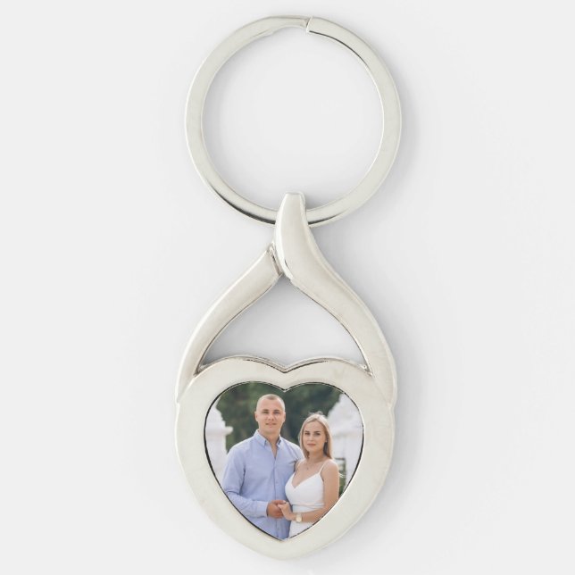 Personalized Romantic Couple Photo Heart Keychain (Front)